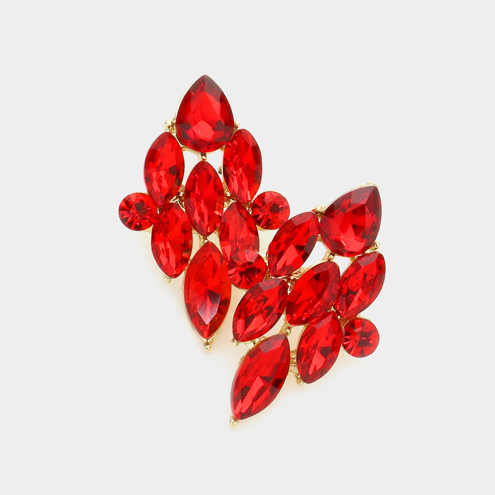 Red Marquise Stone Cluster Pageant Earrings | Interview Earrings 