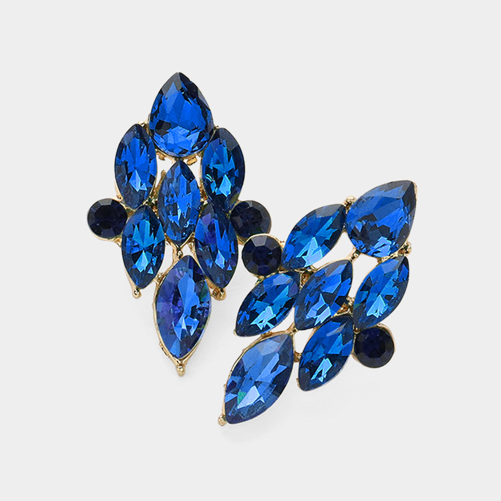 Sapphire Marquise Stone Cluster Pageant Earrings | Interview Earrings