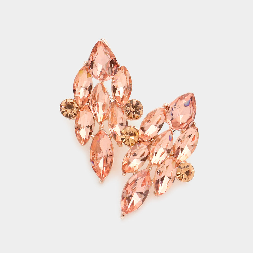 Peach Marquise Stone Cluster Pageant Earrings  | Interview Earrings 