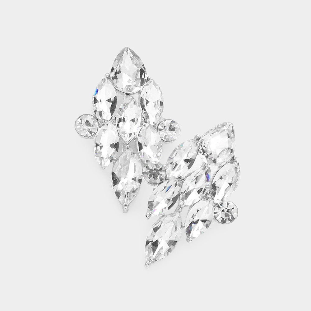 Clear Marquise Stone Cluster Pageant Earrings  | Interview Earrings