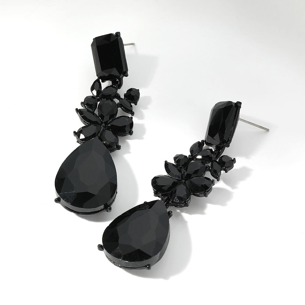 Multi Shaped Stone Jet Black Pageant Drop Earrings | Black Prom Earrings