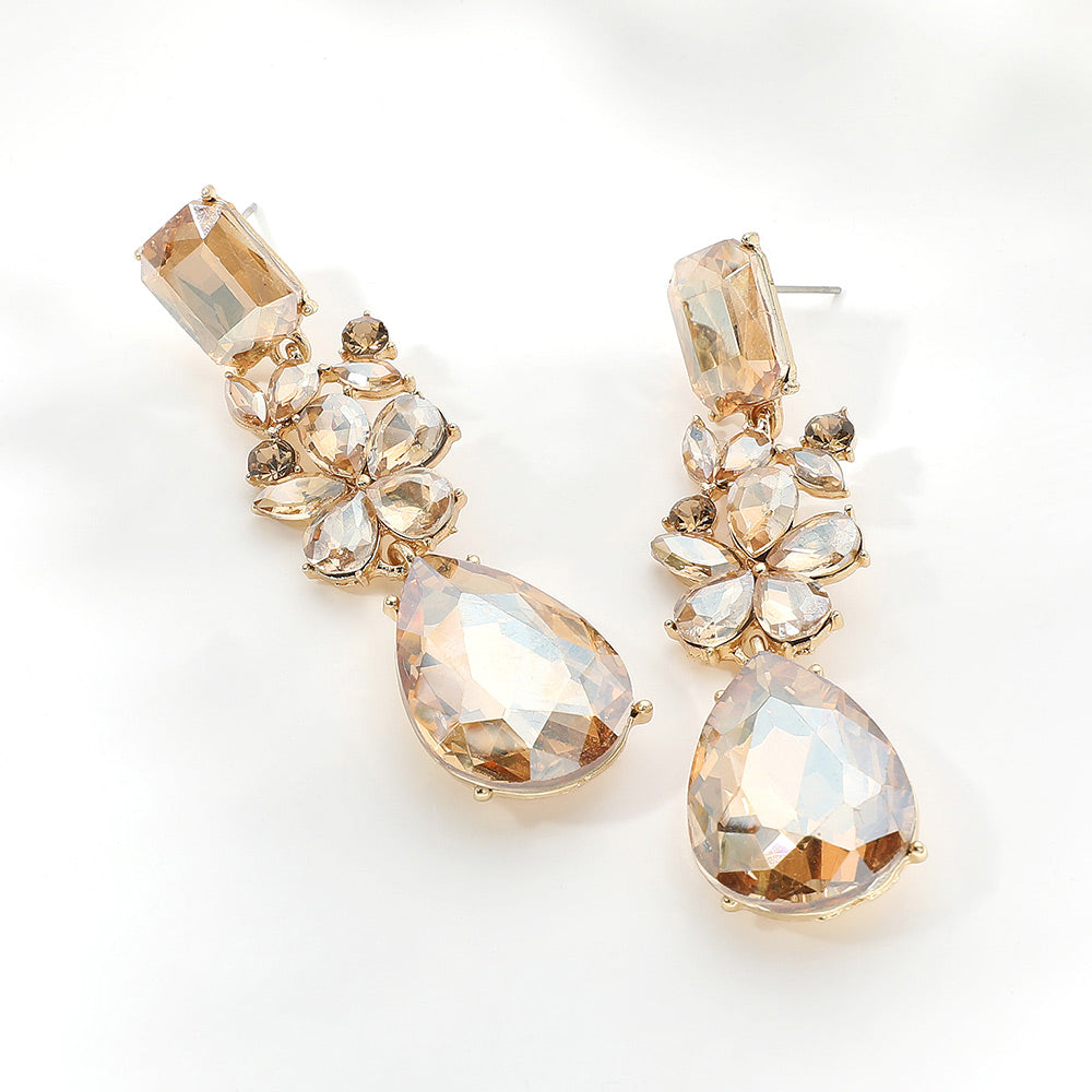 Multi Shaped Stone Light Topaz Pageant Drop Earrings | Gold Prom Earrings