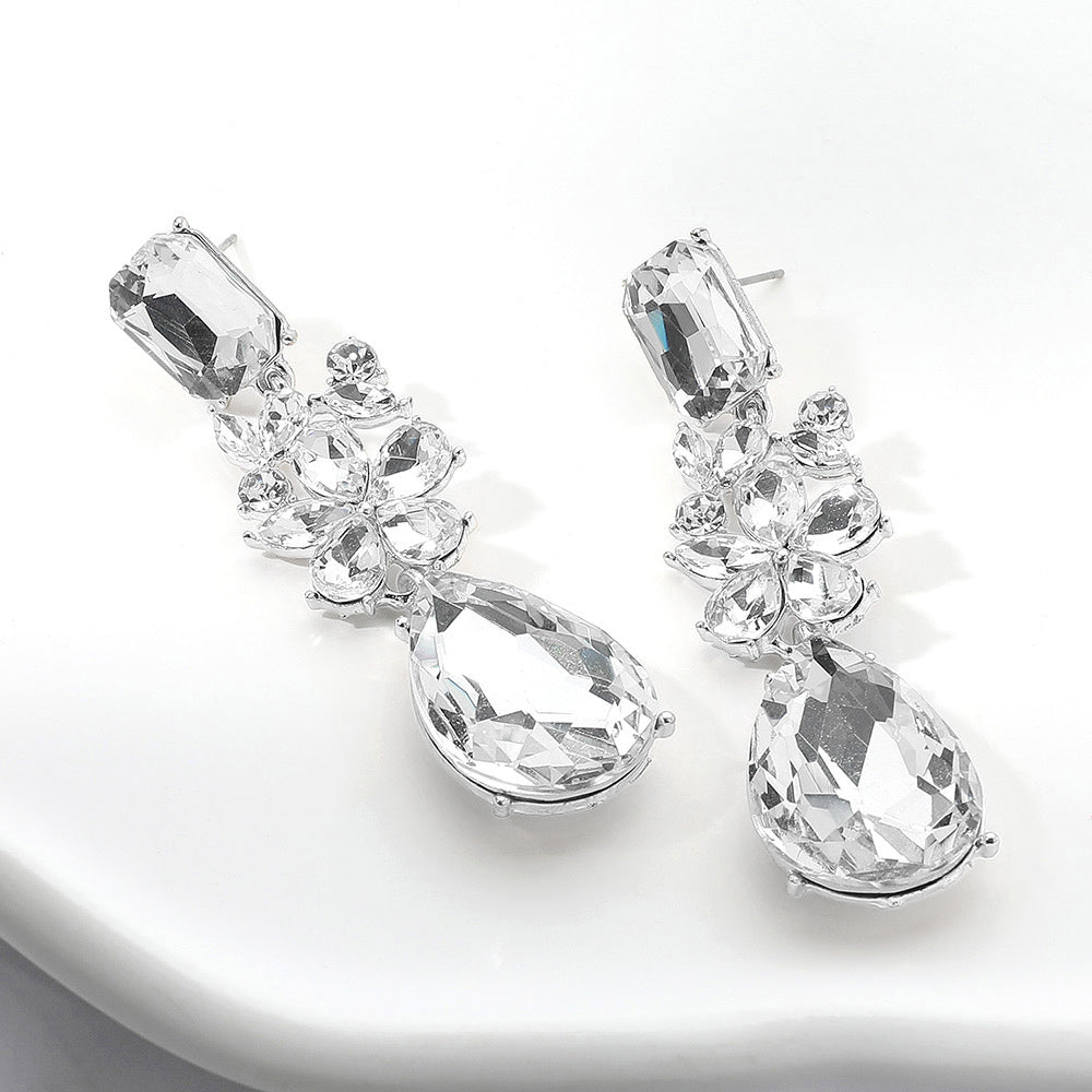 Multi Shaped Stone Clear Pageant Drop Earrings | Clear Prom Earrings |  652859