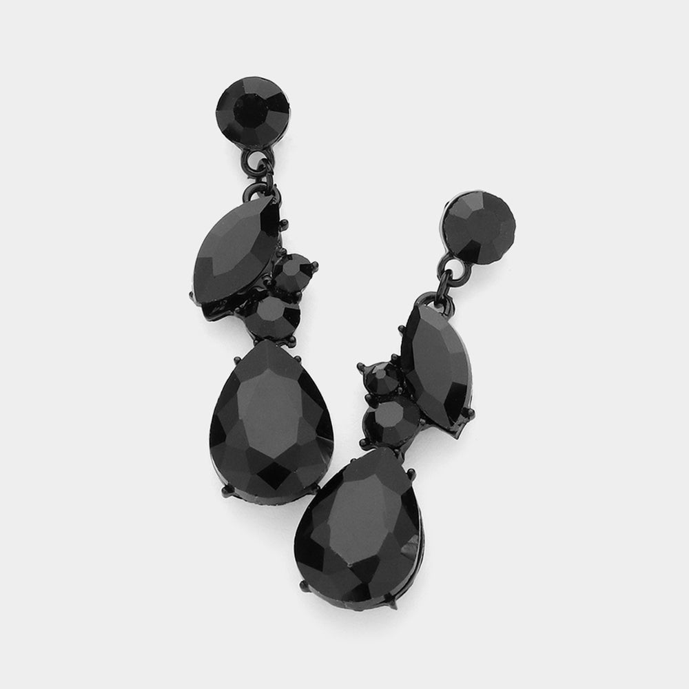 Jet Black Teardrop and Marquise Dangle Earrings  | Pageant Jewelry 