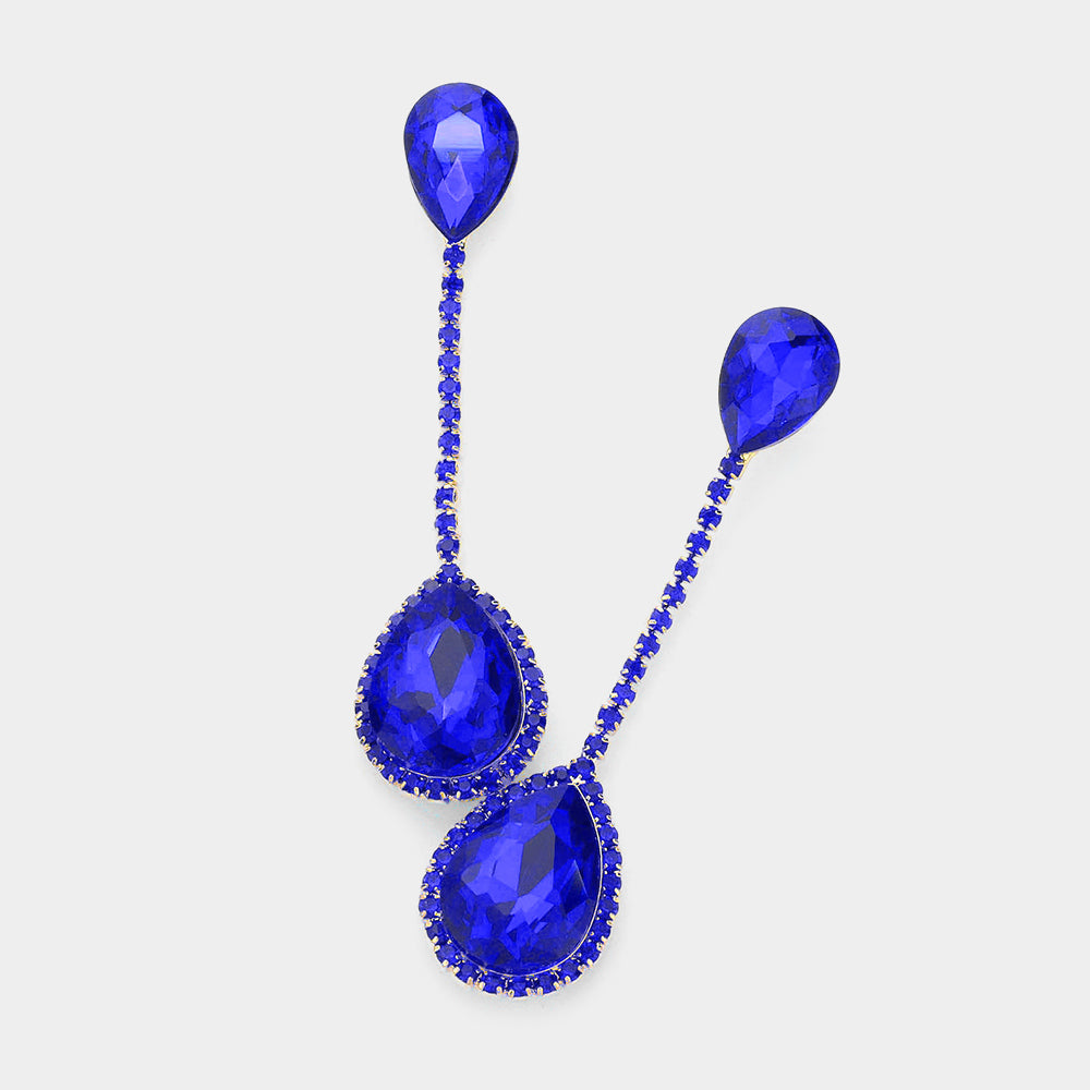 Sapphire Double Teardrop Dangle Pageant Earrings  | Sapphire Fun Fashion Earrings