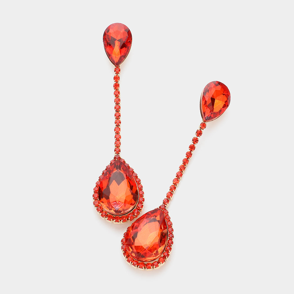 Orange Double Teardrop Dangle Pageant Earrings | Orange Fun Fashion Earrings