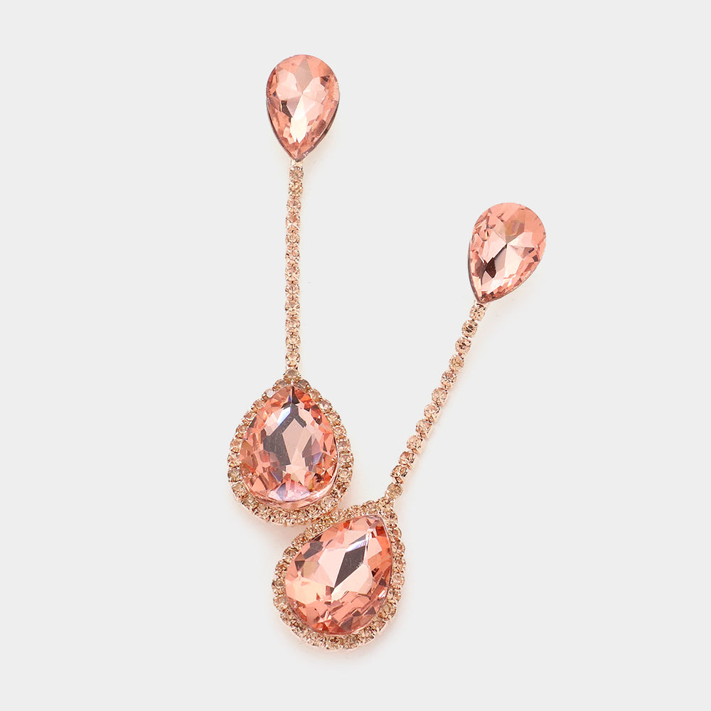 Peach Double Teardrop Dangle Pageant Earrings  | Peach Fun Fashion Earrings |