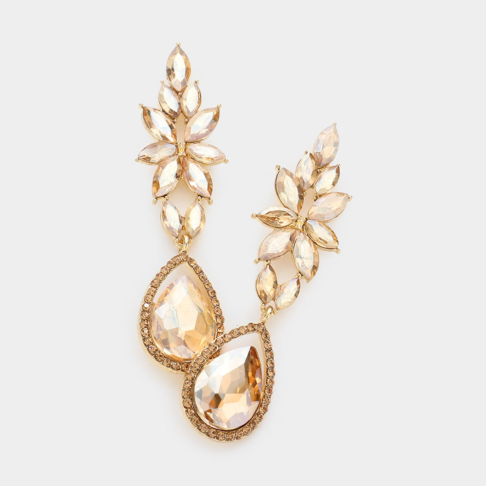 Light Topaz Marquise and Teardrop Stone Dangle Pageant Earrings  | Light Topaz Drop Earrings