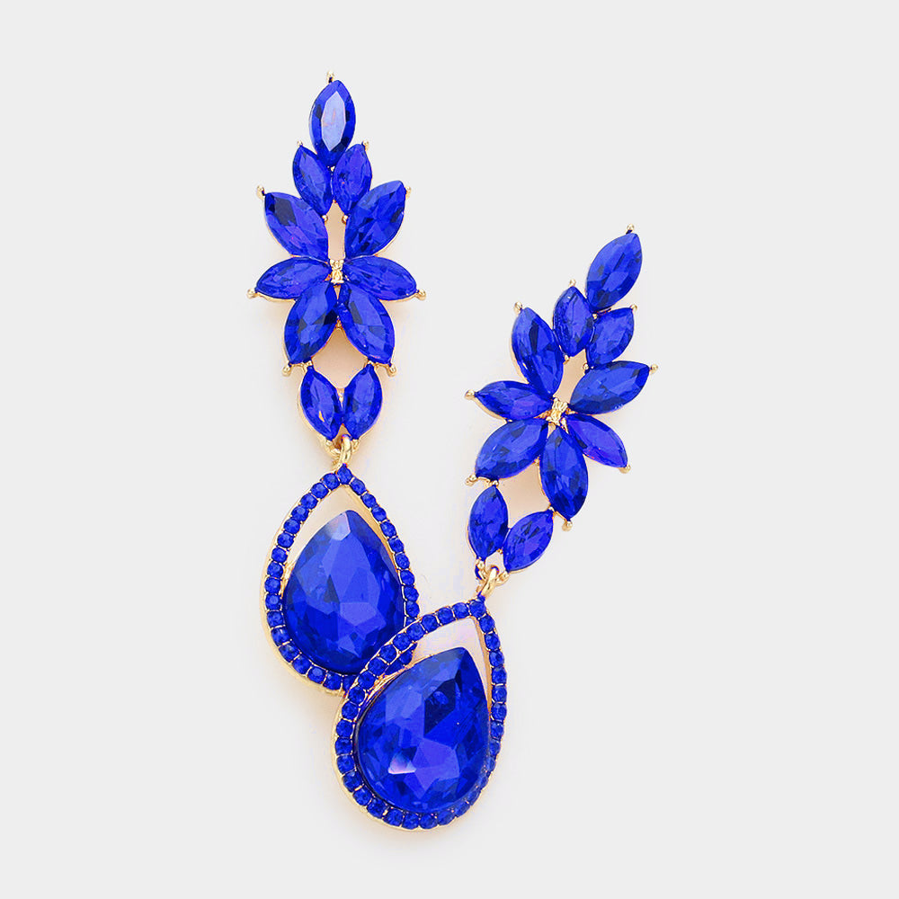 Sapphire Marquise and Teardrop Stone Dangle Pageant Earrings  | Sapphire Drop Earrings