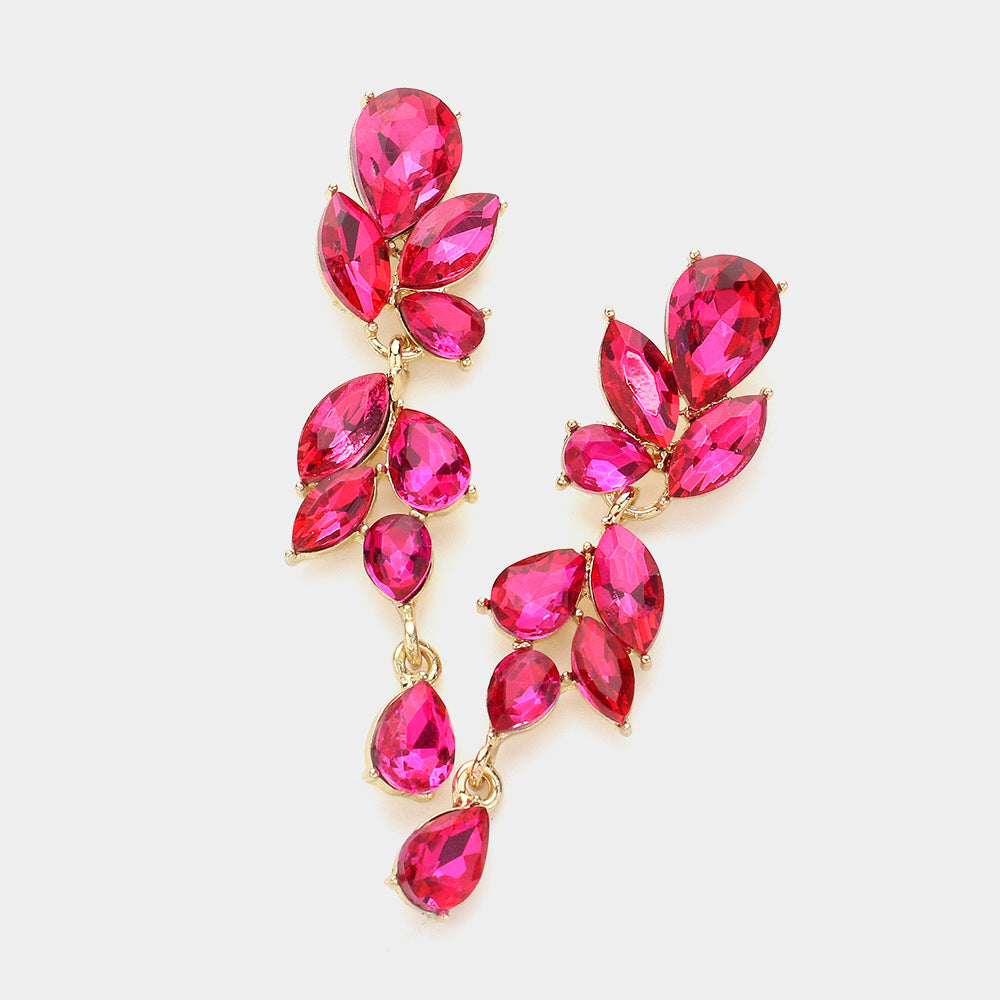 Fuchsia Teardrop and Marquise Cluster Dangle Earrings | Pageant Jewelry | Prom Jewelry