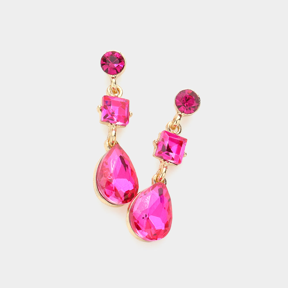 Fuchsia Multi Stone Dangle Pageant Earrings  | Small Fuchsia Dangle Earrings