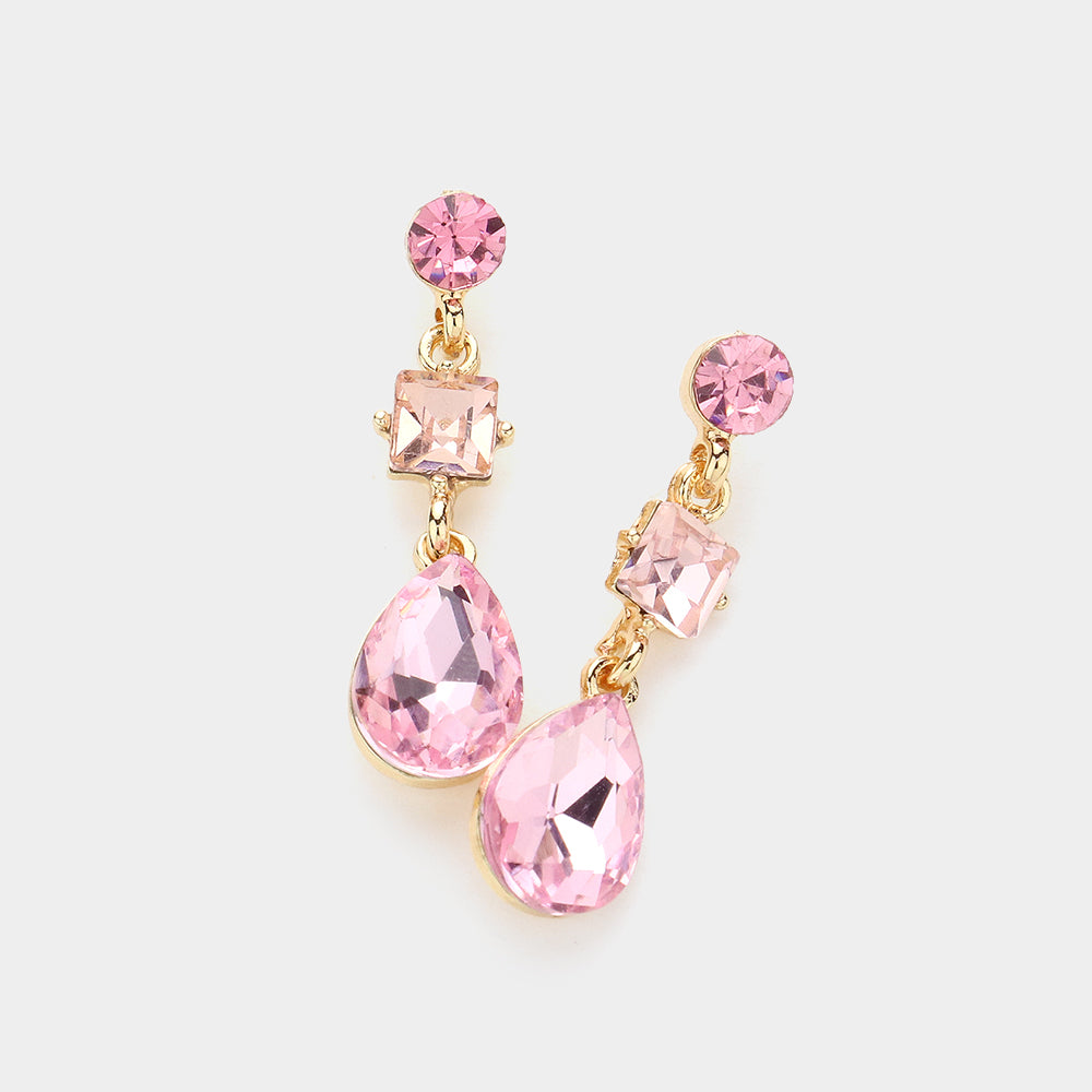 Pink Multi Stone Dangle Pageant Earrings  | Small Pink Dangle Earrings