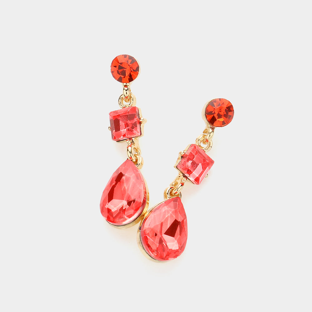 Coral Multi Stone Dangle Pageant Earrings  | Small Coral Dangle Earrings