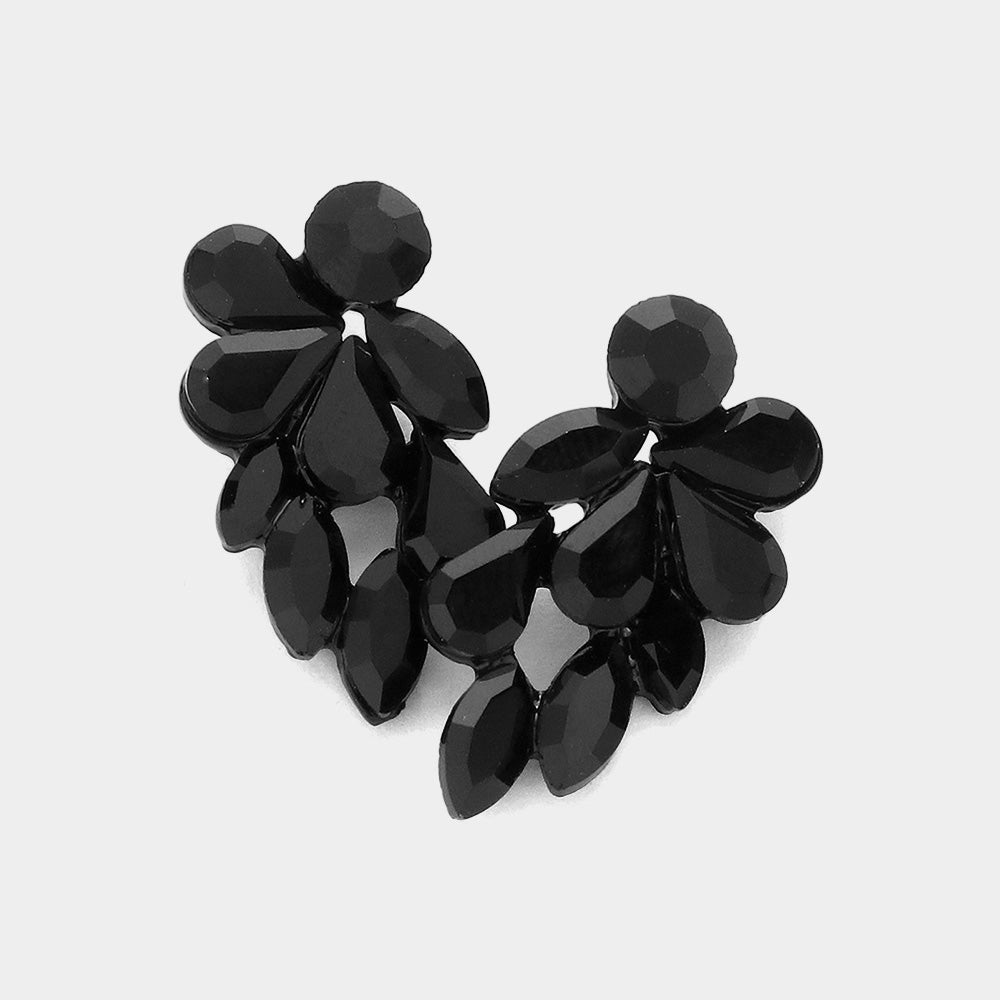 Small Black Marquise Teardrop Stone Pageant Earrings | Black Evening Earrings