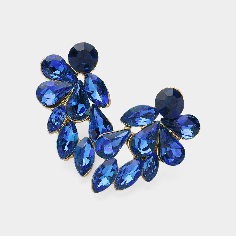 Small Sapphire Marquise Teardrop Stone Pageant Earrings | Sapphire Evening Earrings