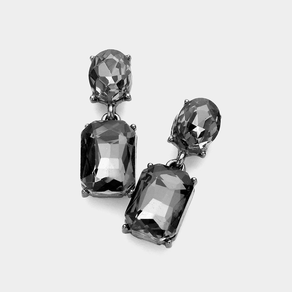 Small Square Black Diamond Stone Dangle Pageant Earrings | Interview Earrings