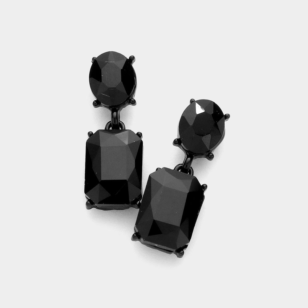 Small Square Jet Black Stone Dangle Pageant Earrings | Interview Earrings