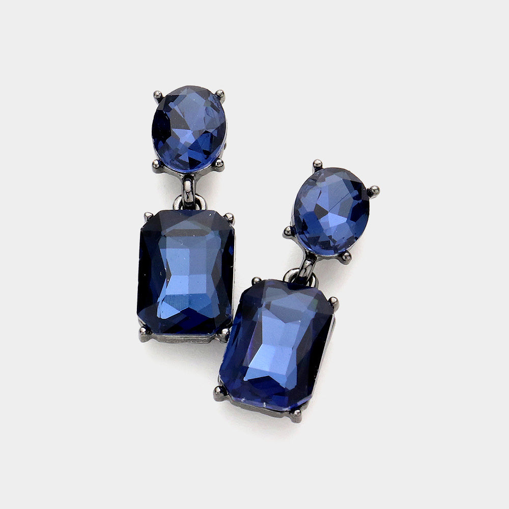 Small Square Navy Stone Dangle Pageant Earrings  | Interview Earrings