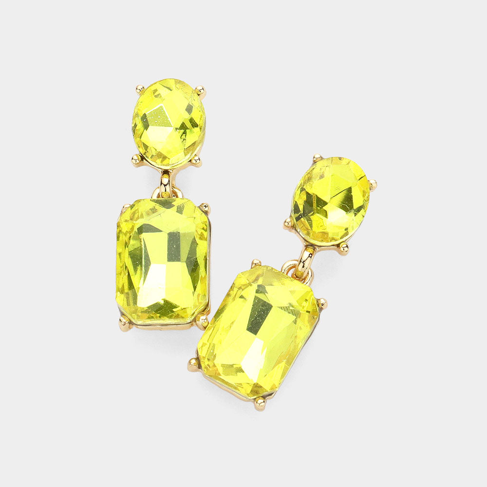 Small Square Yellow Stone Dangle Pageant Earrings | Interview Earrings