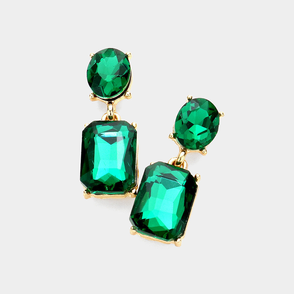 Small Square Emerald Stone Dangle Pageant Earrings  | Interview Earrings