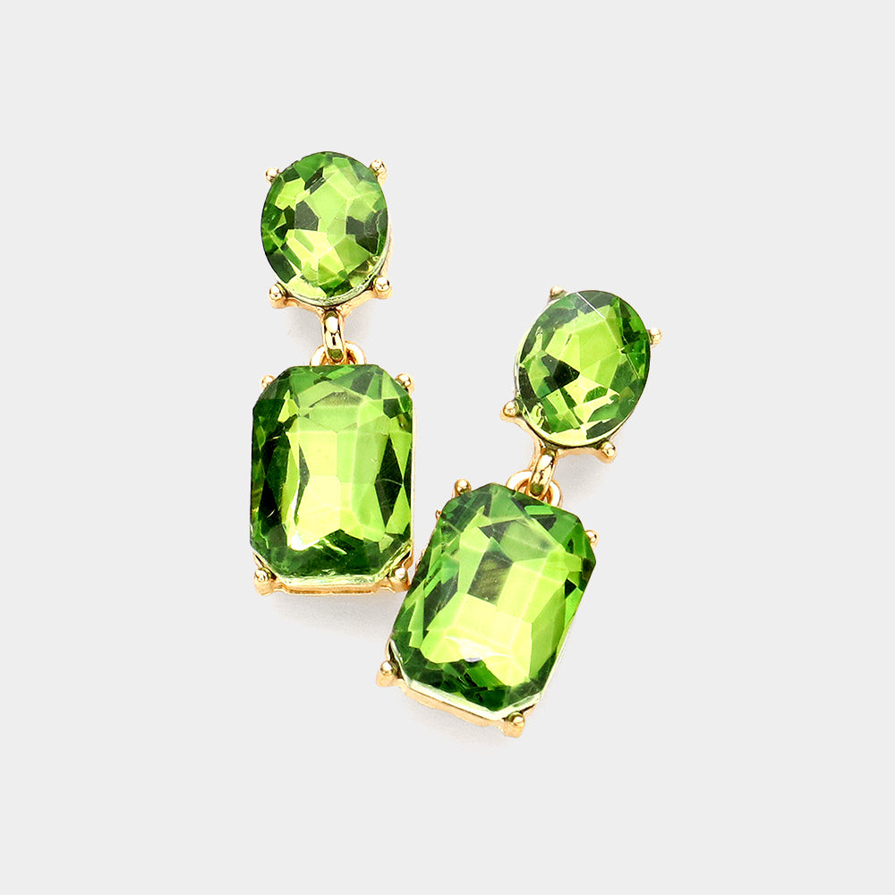 Small Square Olive Green Stone Dangle Pageant Earrings  | Interview Earrings