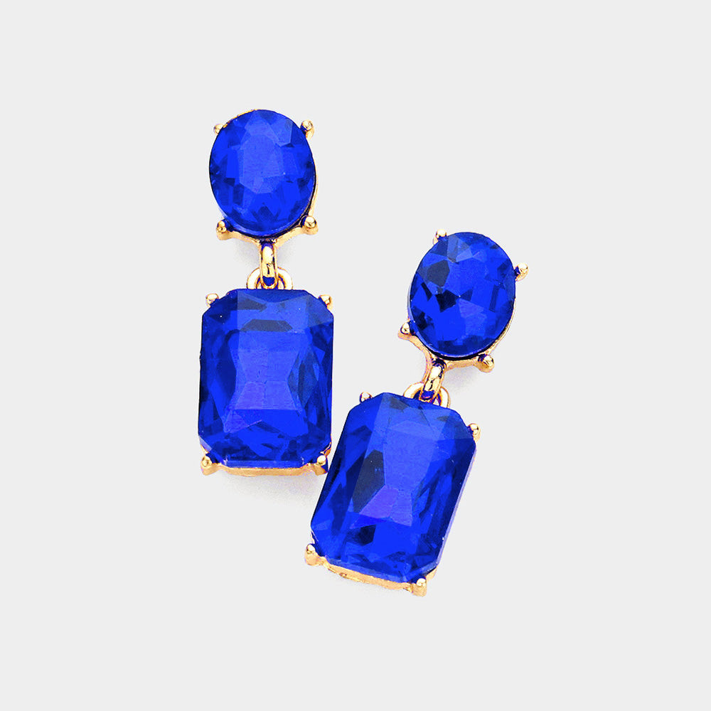 Small Square Sapphire Stone Dangle Pageant Earrings | Interview Earrings