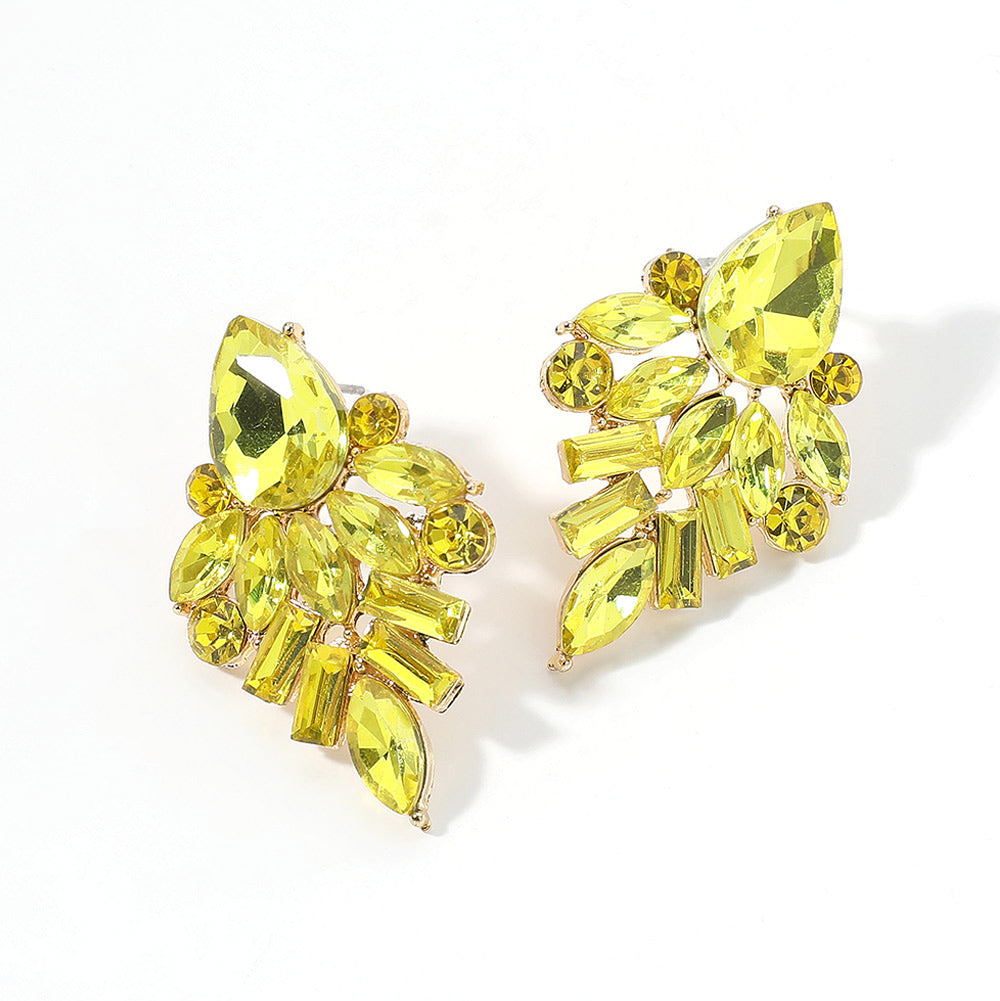 Multi Stone Yellow Crystal Evening Earrings  | Crystal Pageant Earrings