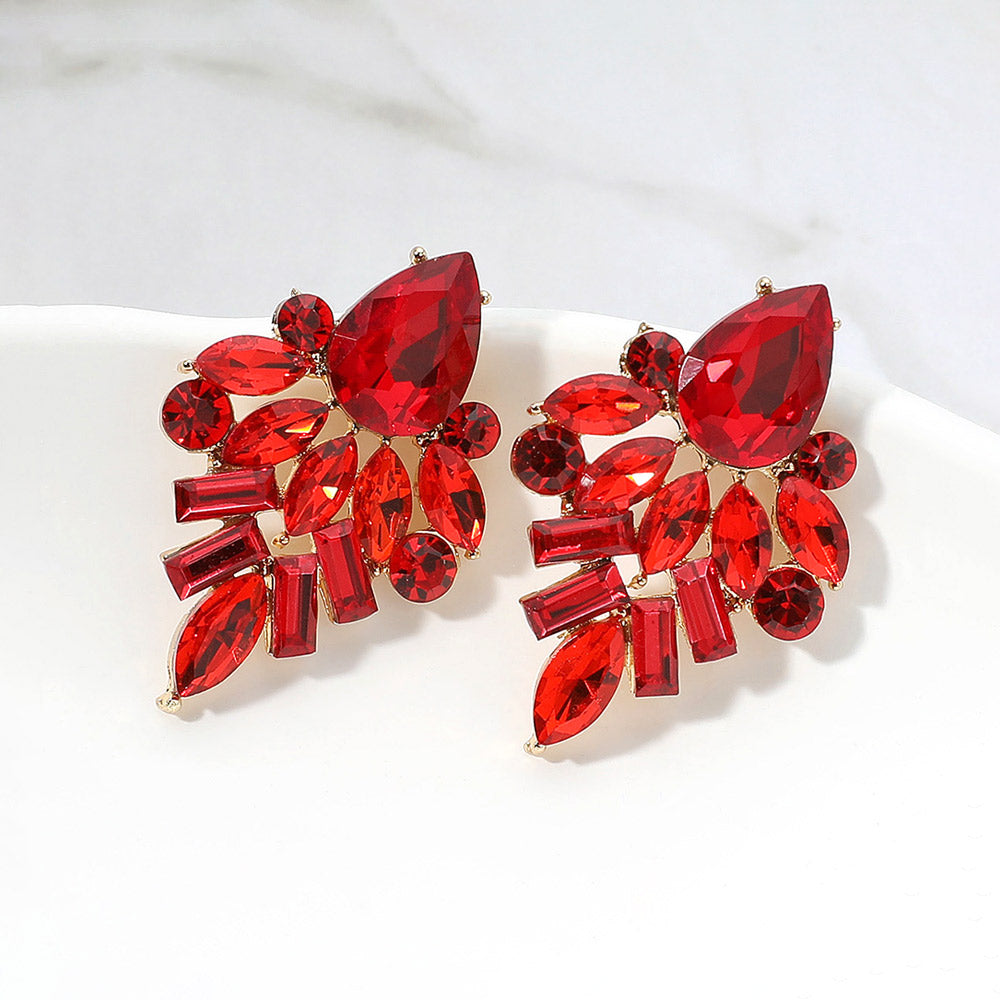 Multi Stone Red Crystal Evening Earrings  | Crystal Pageant Earrings