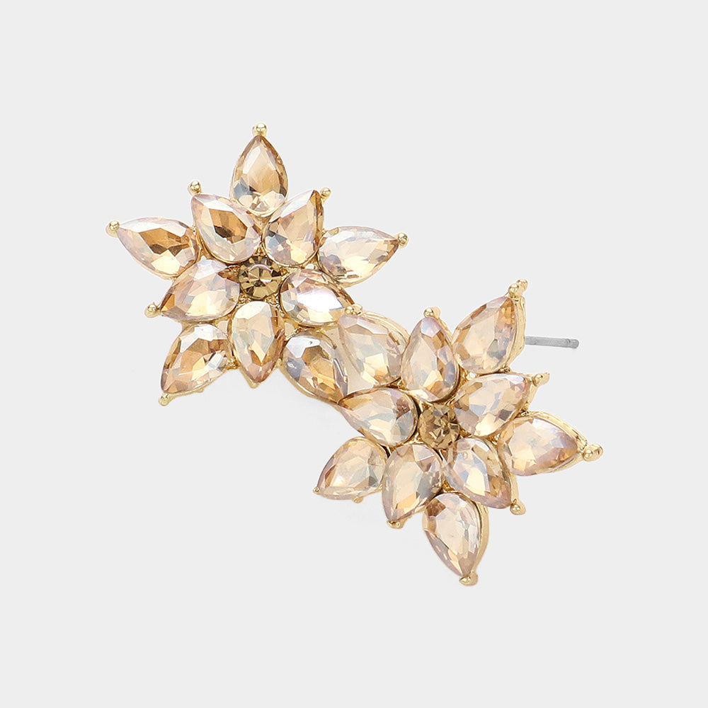 Light Topaz Cluster Stone Flower Stud Pageant Earrings  | Light Topaz Interview Stud Earrings |  637757