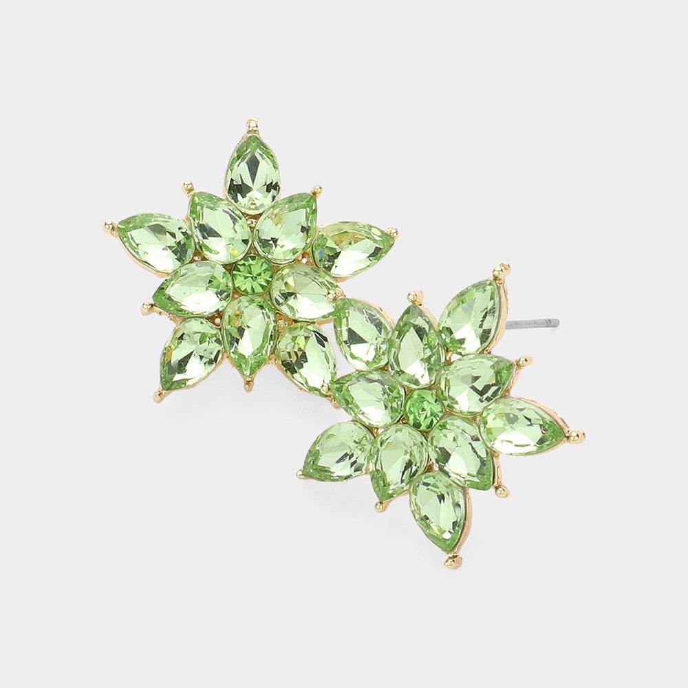 Peridot Cluster Stone Flower Stud Pageant Earrings  | Peridot Interview Stud Earrings