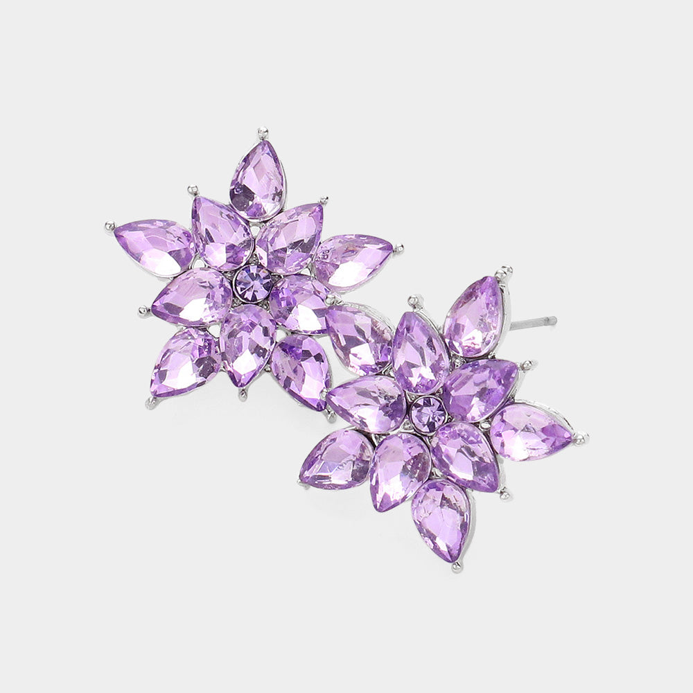 Violet Cluster Stone Flower Stud Pageant Earrings  | Violet Interview Stud Earrings 