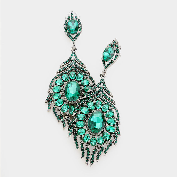 Emerald Crystal and Rhinestone Chandelier Earrings | Pageant Earrings