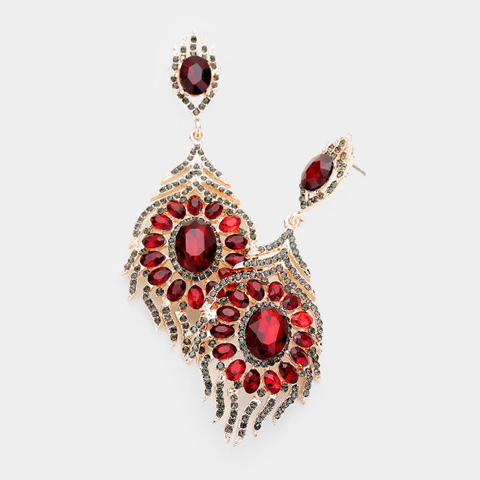 Red Crystal and Black Diamond Rhinestone Chandelier Earrings | Pageant Earrings