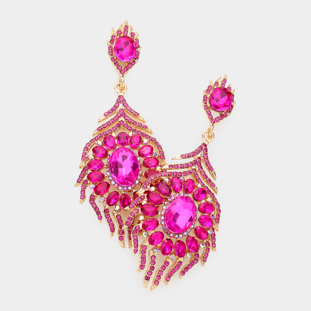 Fuchsia Crystal and Rhinestone Chandelier Earrings | Pageant Earrings