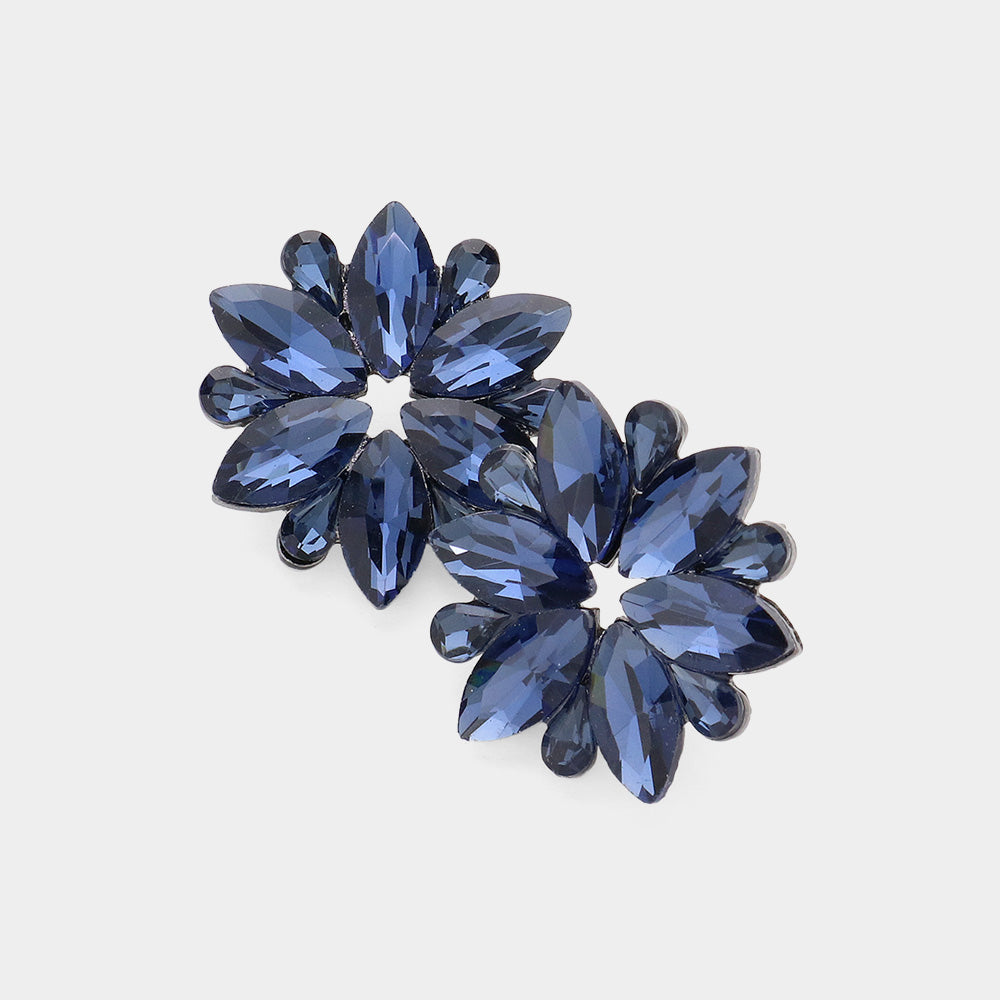 Navy Marquise Stone Flower Pageant Earrings | Navy Evening Earrings