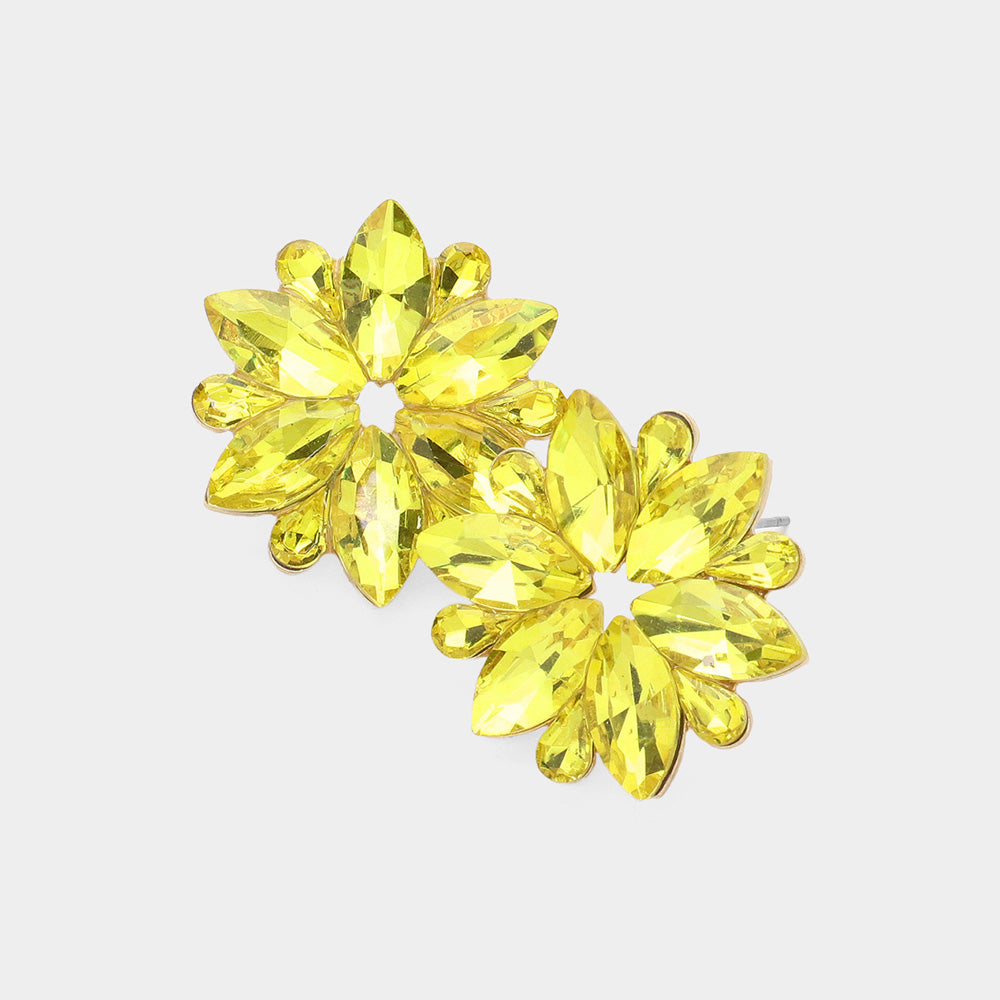 Yellow Marquise Stone Flower Pageant Earrings | Yellow Evening Earrings 