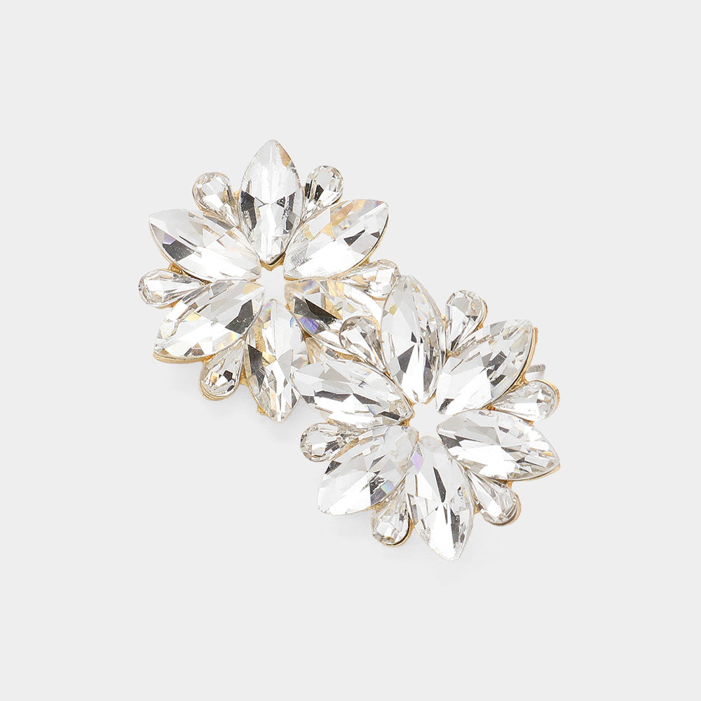 Clear Marquise Stone Flower Pageant Earrings on Gold |Clear Evening Earrings on Gold