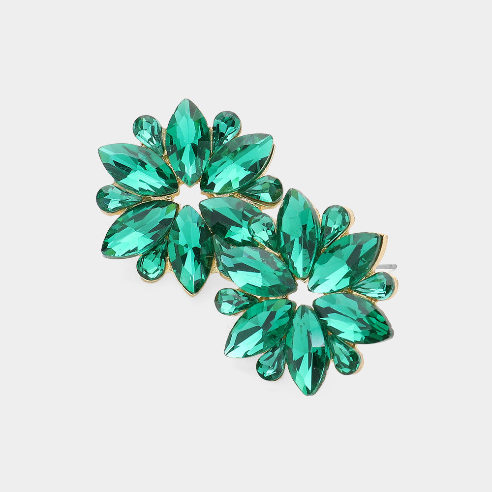 Emerald Marquise Stone Flower Pageant Earrings |Emerald Evening Earrings