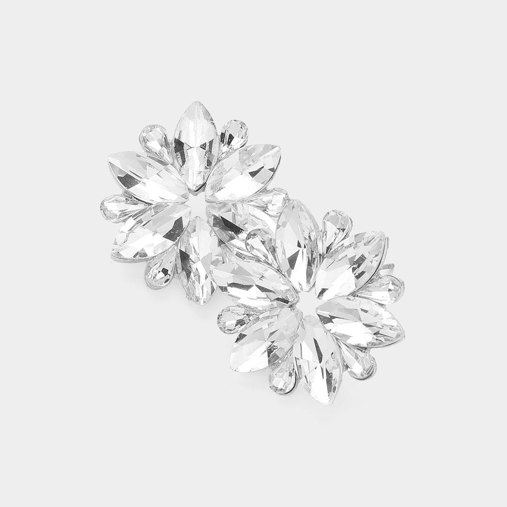 Clear Marquise Stone Flower Pageant Earrings on Silver |Clear Evening Earrings