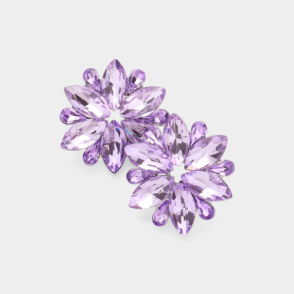 Violet Marquise Stone Flower Pageant Earrings | Violet Evening Earrings