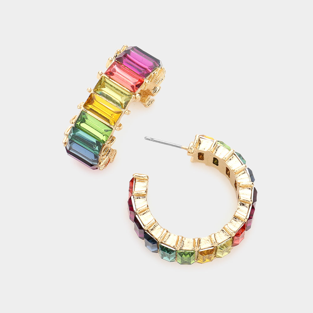 Multi-Color Baguette Stone Interview Earrings  | Crystal Stone Earrings