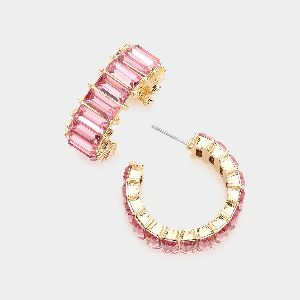 Pink Baguette Stone Interview Earrings  | Crystal Stone Earrings