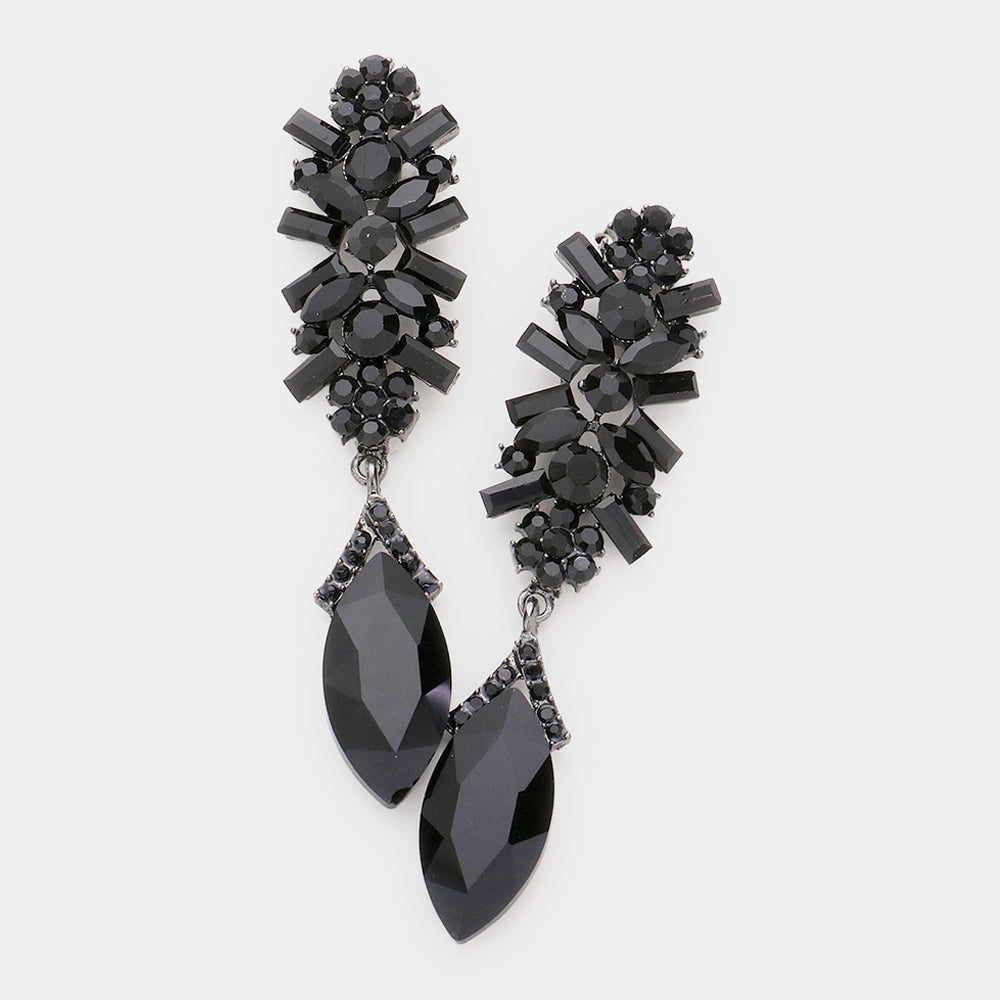 Jet Black Marquise Crystal Earrings