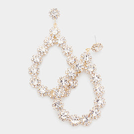 Clear Crystal Open Teardrop Pageant Earrings on Gold