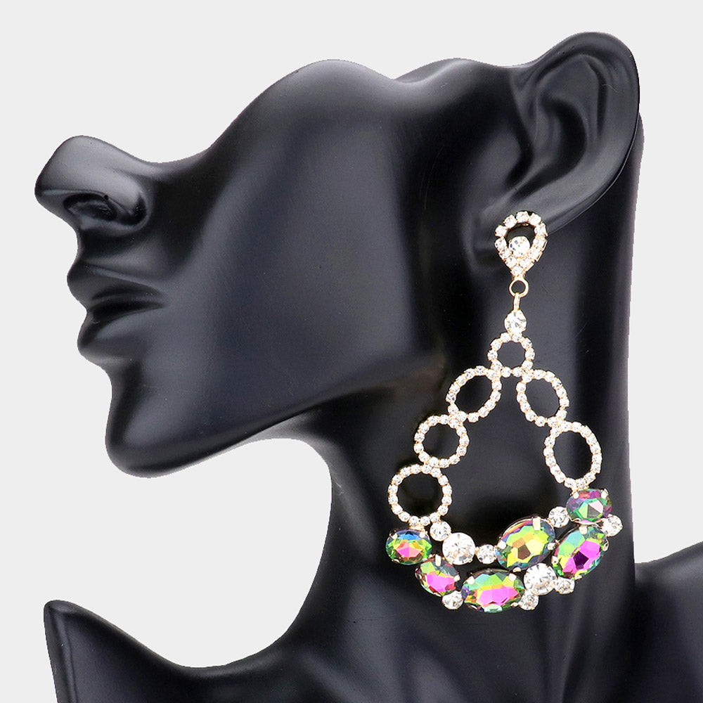 Oval Multi-Color and Rhinestone Link Chandelier Earrings  | Multi-Color Earrings