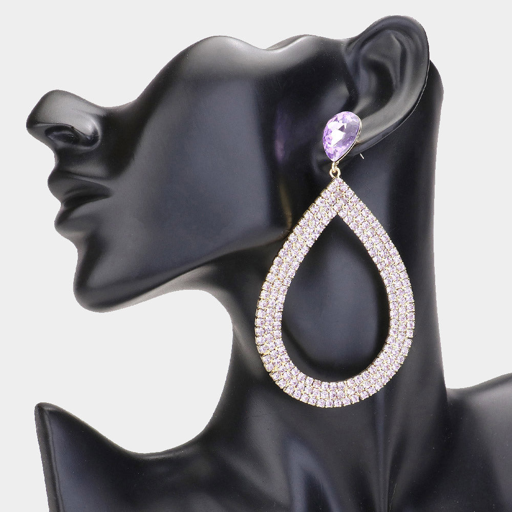 Long Purple Chandelier Earrings Pageant Jewelry Long Purple Pageant  Earrings Statement Earrings Long Crystal Earrings 0592 