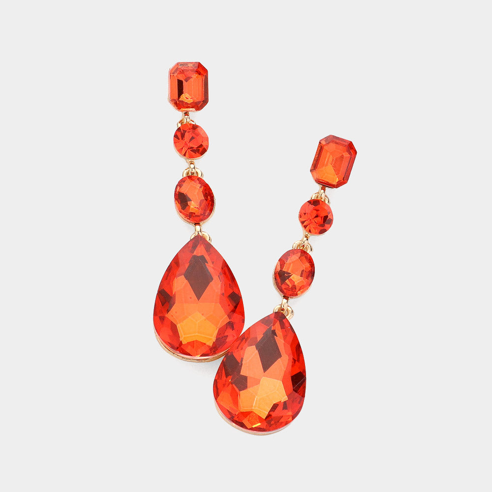 Orange Multi Stone Drop Pageant Earrings  | Prom Earrings