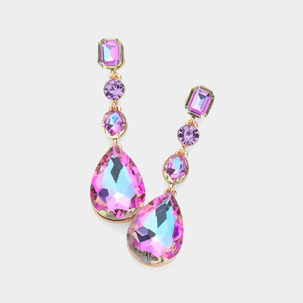 Violet AB Multi Stone Drop Pageant Earrings  | Prom Earrings