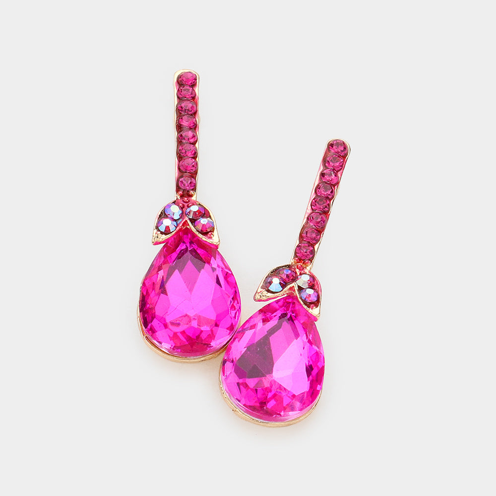 Fuchsia Teardrop and Rhinestone Dangle Earrings | Pageant Earrings | Interview Earrings