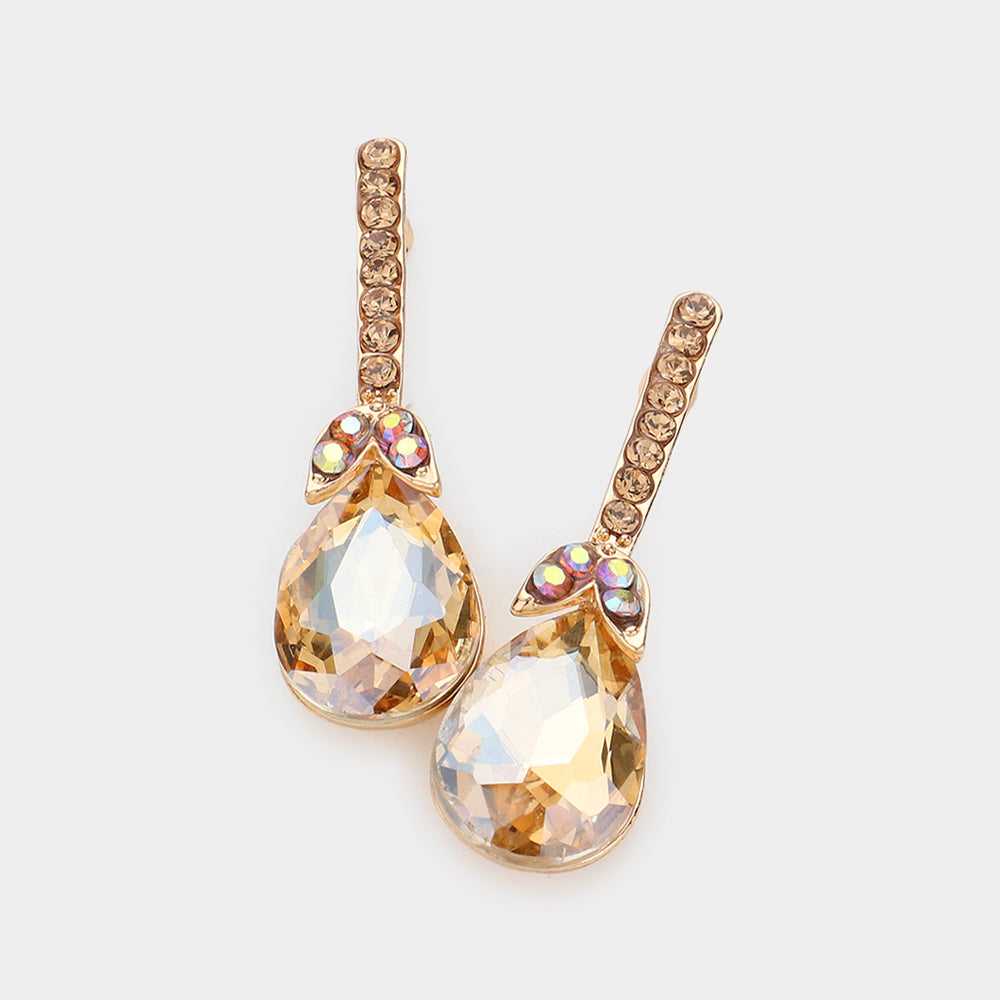 Light Topaz Teardrop and Rhinestone Dangle Earrings  | Pageant Earrings | Interview Earrings